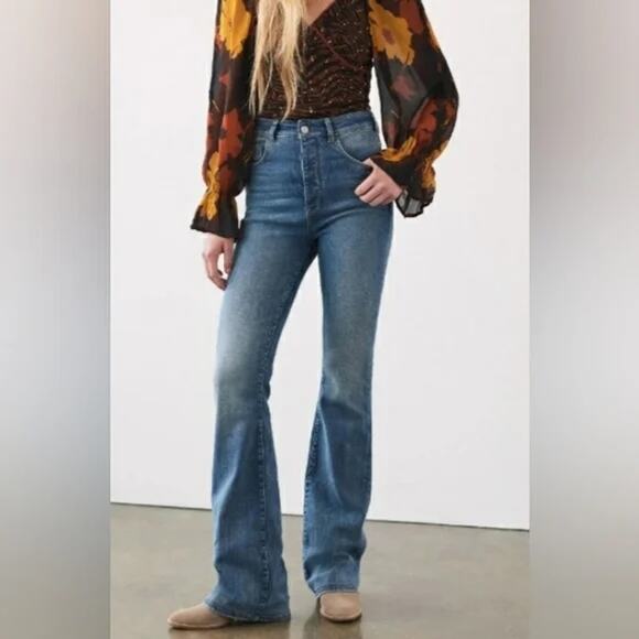 Pilcro Anthropologie High Rise Icon Bootcut Button Fly Jeans Stretch Blue 31 - Picture 1 of 12
